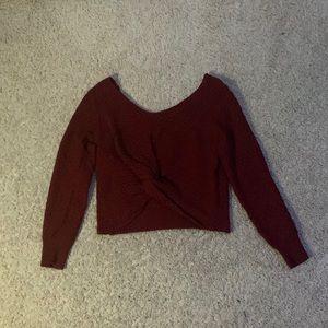 Burgundy Double V Neck Twist Sweater